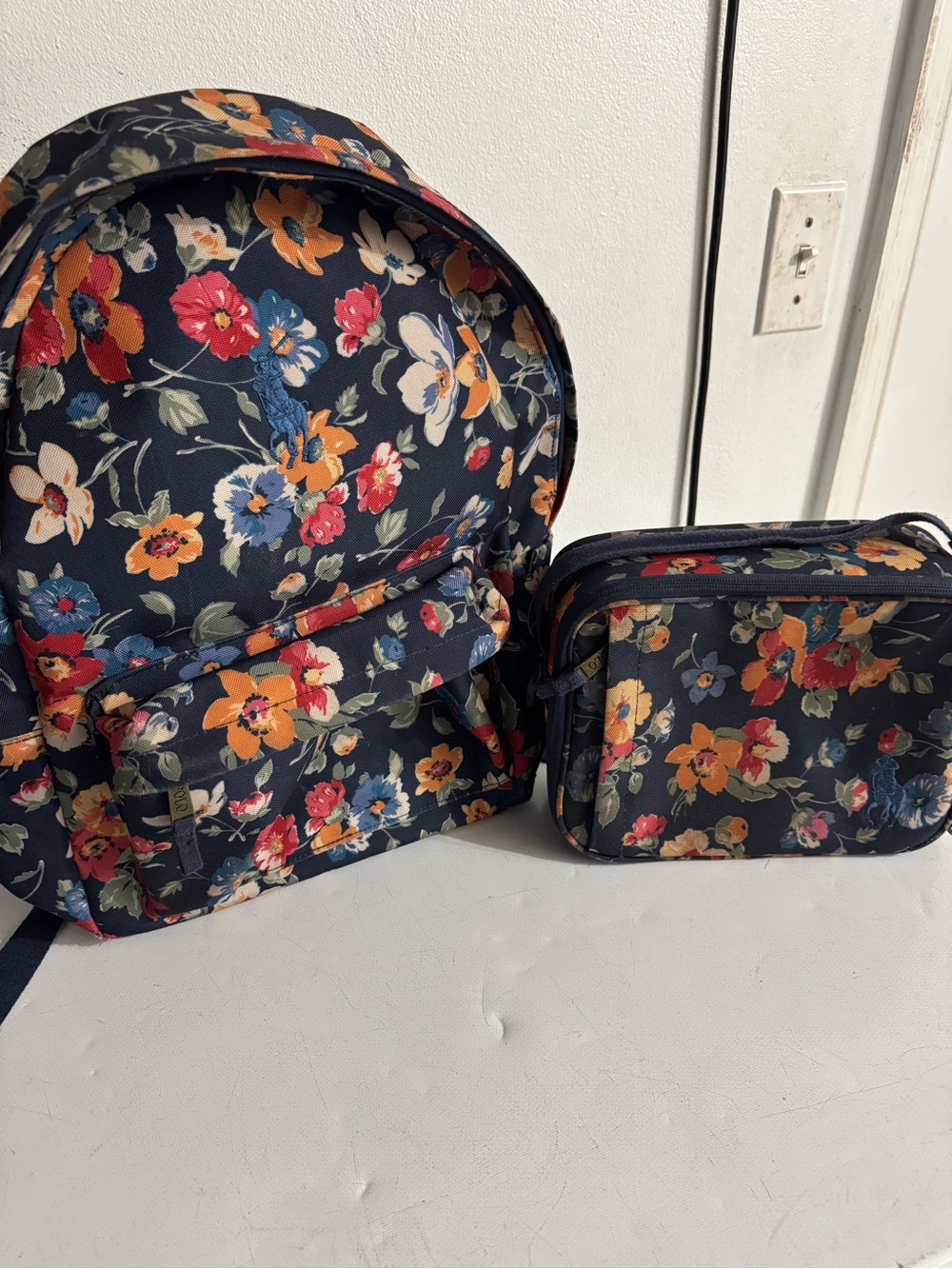 Polo by Ralph Lauren Navy Floral Backpack with Matching Pouch